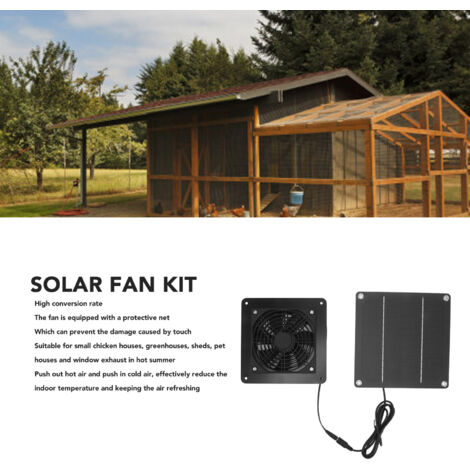 Solar-Ventilator-Set + 10-W-Panel mit 150-cm-Kabel und Schutzgitter für Gewächshaus oder Tierunterkunft