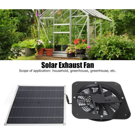 Solar-Ventilator-Set, Solar-Abluftventilator, 100-W-Solarpanel mit 25-cm-Ventilator für Gewächshaus, Hühnerstall, Schuppen, Schwarz