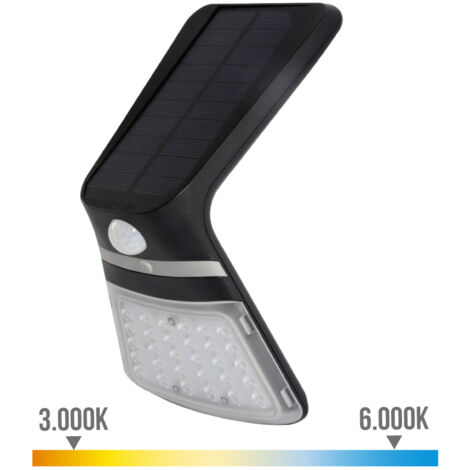 Solar Wandleuchte, 35W, 430lm, wiederaufladbar, Anwesenheitssensor (2-8m), schwarz EDM 10,5x13cm 31842