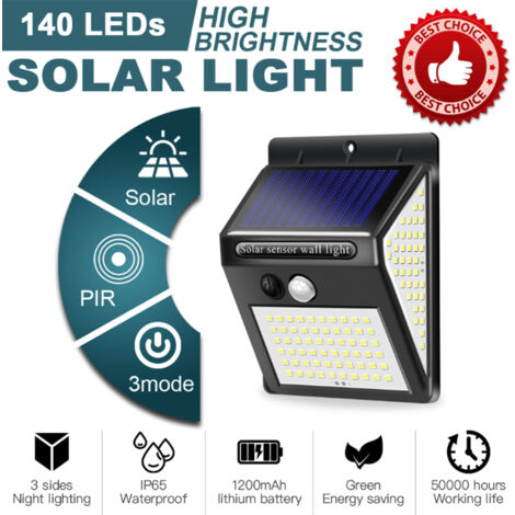 Solar-Wandleuchte mit 140 LEDs, Bewegungsmelder, 3 Modi, Außenbeleuchtung für mehr Sicherheit