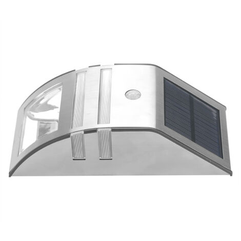 Solar-Wandleuchte mit PIR-Sensor, 2 reinweiße LEDs, Silber, IP44, für Garten und Sicherheit