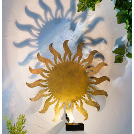 Solar Wandleuchte Sonne im antik bronze Look - Ø 30 cm - LED Garten Deko Wand Beleuchtung