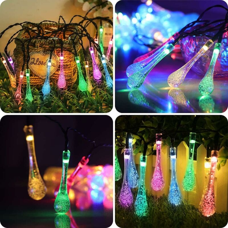 Solar Water Drop String Lights, 50 led 9.5m Colorful Solar String Lights Outdoor 8 Modes Waterproof Solar Raindrop String Lights Decoration Lights