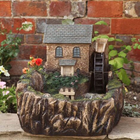 Solar Water Mill Fountain Water Feature, Garden Centrepiece Fountain