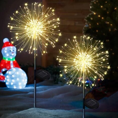 PARYOU Solar Weihnachtsbeleuchtung Außen 2 Stück 120 LED Weihnachtsdeko Solarleuchten, 8 Modi Solar Feuerwerk Gartenbeleuchtung, IP65 Wasserdicht Pusteblume Gartenstecker für Balkon Blumenkasten Deko