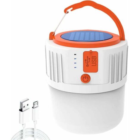 Solar-wiederaufladbares Campinglicht, tragbares LED-Campinglicht und -lampe mit Haken und 5 Lampenmodi, USB-Ladeanschluss und Solar-Zeltlicht IP42 wasserdicht für FLITI