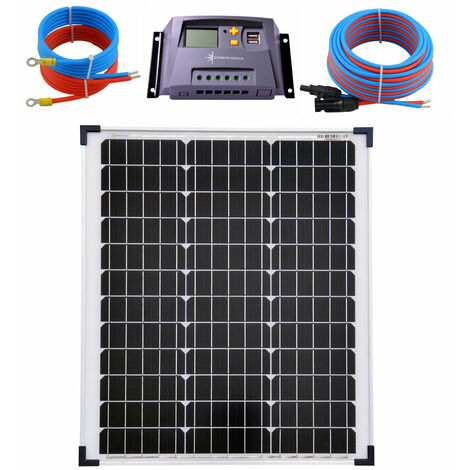 SOLARTRONICS Solaranlage 50 Watt 12V Mono Laderegler 10A gelb Kabel 5 Meter Set