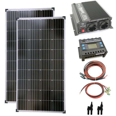 Solaranlage Komplettset SOLARTRONICS 2x130 Watt Solarmodul + 1000 Watt Spannungswandler + Laderegler