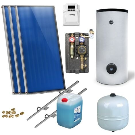 Solaranlage Warmwasser Solarpaket 3 Kollektoren Speicher Flexrohr Flachkollektor