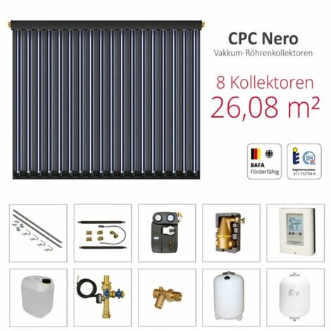Solarbayer Komplettsolarpaket CPC NERO 8S Bruttogesamtfläche 26,08m² Vakuumröhre