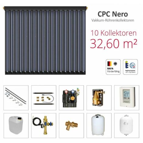 Solarbayer Komplettsolarpaket CPC NERO10S Bruttogesamtfläche 32,60m² Vakuumröhre