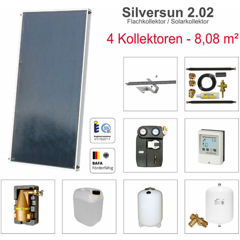 Solarbayer Silversun Flachkollektor Solarpaket 4 Solaranlage 8,08 m² Solar