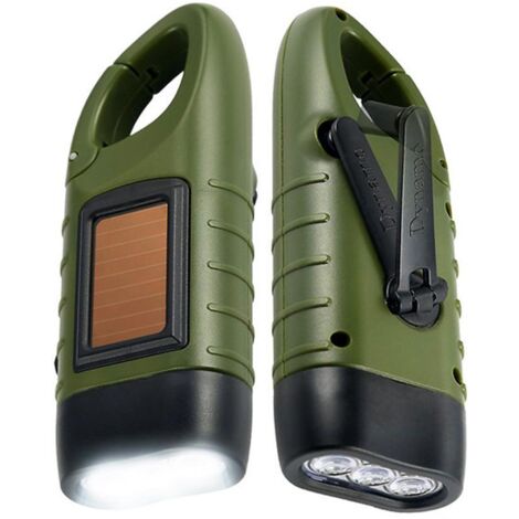 Solarbetriebene Handkurbel-Taschenlampe mit wiederaufladbarer LED für Notfälle, Wandern und Camping.