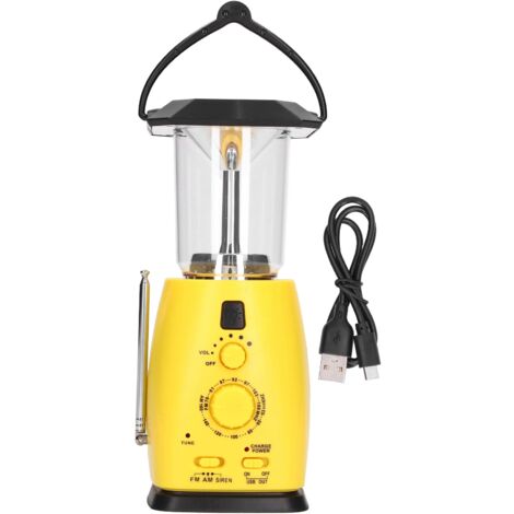 Solarbetriebene LED-Campinglampe mit Handkurbel, wiederaufladbarem Akku, 8 LEDs, FM/AM-Funktion, einstellbarer Helligkeit
