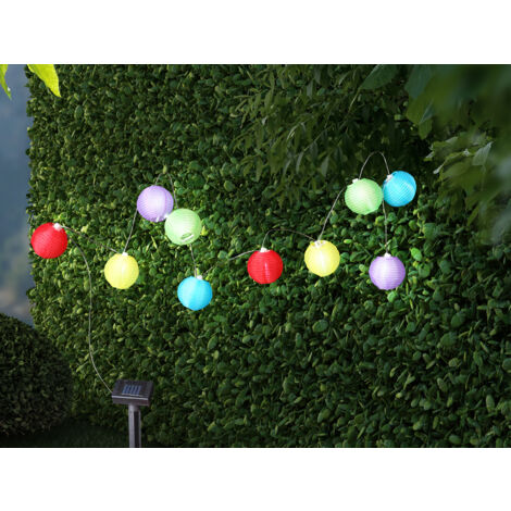 Solarbetriebene LED Outdoor Lichterkette mit 10 bunten Lampions, Länge 3 Meter