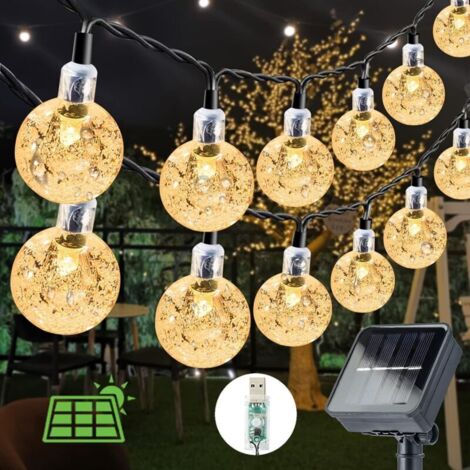 Solarbetriebene Lichterkette für den Außenbereich, 7 m, 50 LEDs, wasserdicht (IP65), 8 Modi, Solar- und USB-betrieben, für Weihnachten, Partys, Gärten, Terrassen, Balkone, Bäume, Hochzeiten (Weiß)