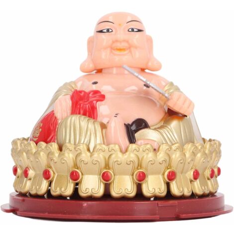 Solarbetriebene Maitreya-Buddha-Statue mit oszillierendem Ventilator – Glücksbringer-Dekoration für Auto, Büro oder Theke