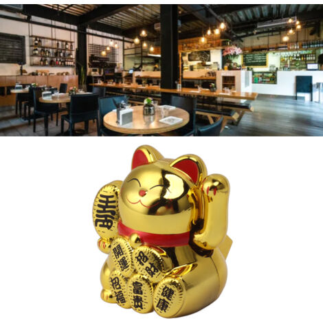 Solarbetriebene Mini-Katzenfigur (5 cm) – Glücksbringer-Katze – Goldene Kunststoff-Dekoration für Zuhause und Auto
