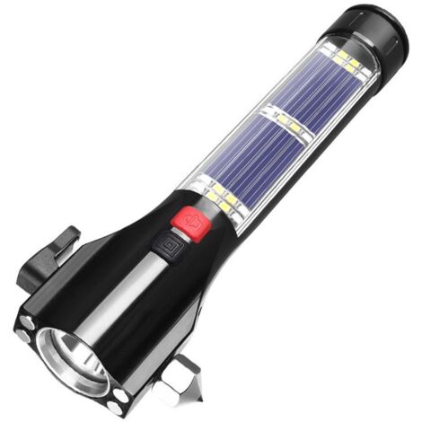 Solarbetriebene, wiederaufladbare LED-Taschenlampe mit 6 ultrahellen Modi, USB-Notlicht für Wandern, Camping und Outdoor-Aktivitäten