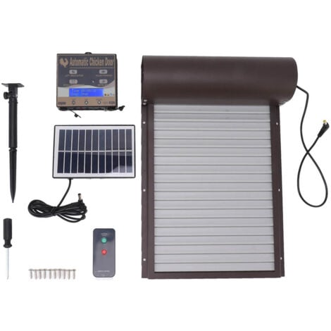 ROSVOLA Neue Aktualisierte Solarbetriebene Automatische Hühnerstalltür mit Timer, Lichtsensor und Fernbedienung, Automatische Hühnerstalltür mit Einklemmschutz aus Aluminium und LED (Blau)