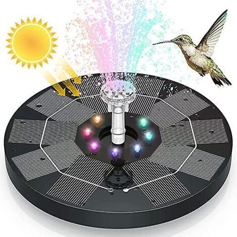 Solarbetriebener Gartenbrunnen, Solarbrunnenpumpe für Teiche mit 6 Düsen, 3,5-W-Solar-Teichpumpe mit Beleuchtung für Vogeltränke