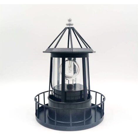 Solarbetriebener rotierender Leuchtturm für den Außenbereich, Gartendekoration, Laterne (schwarz)
