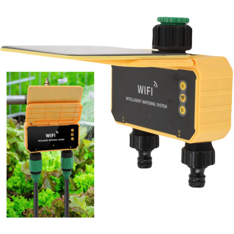 Solarbetriebener WLAN-Bewässerungsregler mit 2 Ausgängen und Regensensor für Gemüsegarten und Terrasse