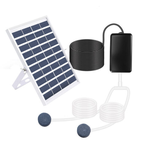 Solarbetriebenes Aquarium-Luftpumpen-Set  Inklusive 5W/10V-Solarpanel und Doppelausströmer  Leiser Betrieb, hocheffiziente Sauerstoffanreicherung. Geeignet für kleine bis mittelgroße Aquarien, Außenaq