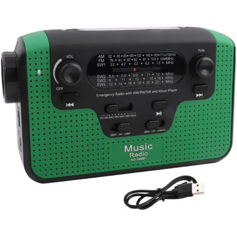 Solarbetriebenes FM/AM/ON-Radio mit Bluetooth, Freisprechfunktion und Handkurbel – Speicherkarte, Musikwiedergabe, Solarladung – umweltfreundlich