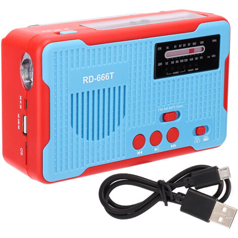 Solarbetriebenes, handkurbelbetriebenes AM/FM-Überlebensradio mit tragbarer blauer LED-Taschenlampe