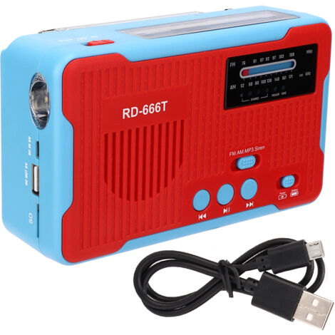 Solarbetriebenes, handkurbelbetriebenes AM/FM-Überlebensradio mit tragbarer roter LED-Taschenlampe