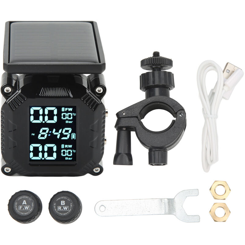 Image of Solarbetriebenes Reifendruckkontrollsystem, drahtloses TPMS mit Display und 2 externen Sensoren