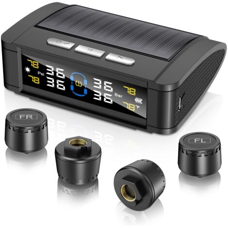Solarbetriebenes Reifendruckkontrollsystem für Wohnmobile mit 4 Sensoren, Farb-LCD-Bildschirm, Druck- und Temperaturüberwachung, Alarmfunktion, kompatibel mit Pkw, SUVs und Wohnmobilen