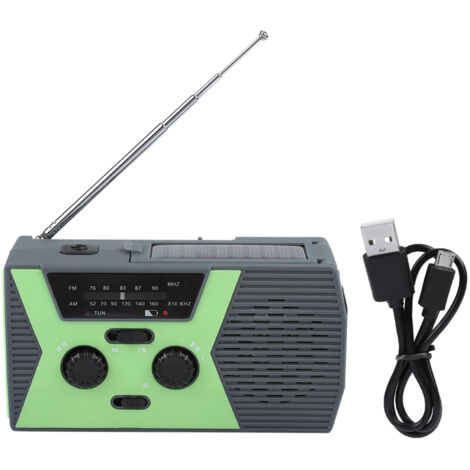 Solarbetriebenes Wetterradio für den Außenbereich mit Handkurbel, LED-Taschenlampe und NOAA AM/FM-Empfang in Grün