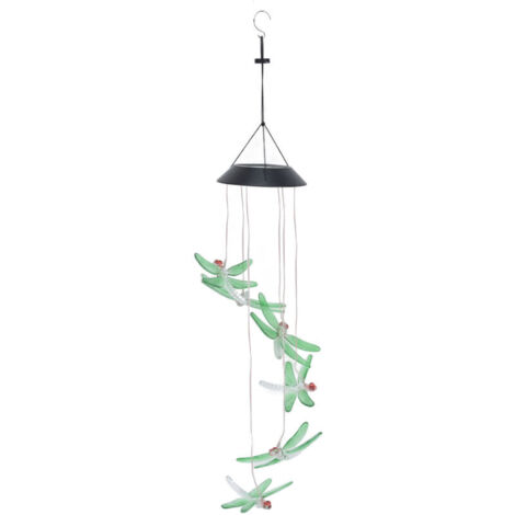 Solarbetriebenes Windspiel, lichtempfindlich, wasserdicht, automatischer Betrieb, grüne Libellenform, farbwechselnde Lichter