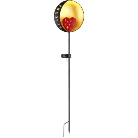 Solardeko Gartenstecker LED Solarlampe Gartenleuchte Erdspieß Gartenlampe, Welcome, Metall schwarz gold rot, warmweiß, DxH 17x 78,5 cm