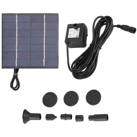 Solarfontana 1,4 W, Pompa solare per fontane con 5 diverse teste a spruzzo, 2 dischi aspiratori per bagni per uccelli, acquari e piccoli laghetti e per la circolazione dell'acqua e l'ossigenazione.