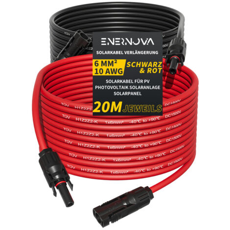 Solarkabel 4mm²/6mm², Solarkabel Verlängerung 1/2/3/5/10/15/20M, Multi-Contact 4 Solarkabel,  IP67 Wasserdichtem, Solarkabel Verlängerungskabel(6mm² 20M)