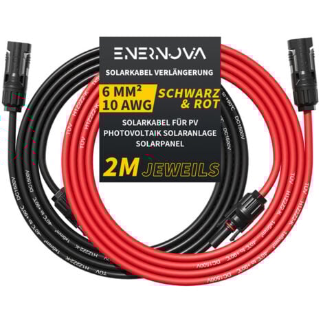 Solarkabel 4mm²/6mm², Solarkabel Verlängerung 1/2/3/5/10/15/20M, Multi-Contact 4 Solarkabel,  IP67 Wasserdichtem, Solarkabel Verlängerungskabel(6mm² 2M)