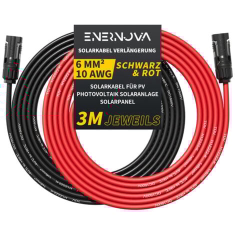 Solarkabel 4mm²/6mm², Solarkabel Verlängerung 1/2/3/5/10/15/20M, Multi-Contact 4 Solarkabel,  IP67 Wasserdichtem, Solarkabel Verlängerungskabel(6mm² 3M)