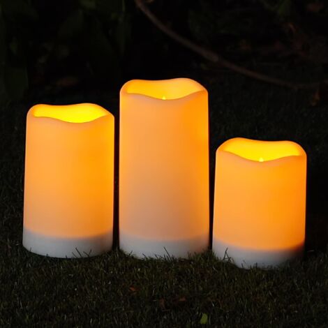 SolarKerzen für den Außenbereich, Wasserdicht, Wiederaufladbare Kerzen, Solarbetriebene Flammenlose Kerzen für Draußen, nur Sensor, Dämmerung bis Morgendämmerung, Weiß, 3er-Set