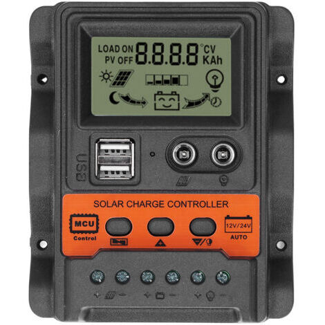 Solarladeregler mit Display, 2 USB-Ausgängen, PWM-Panel-Laderegler, 12 V, 24 V, 30 A, 390 W, 780 W