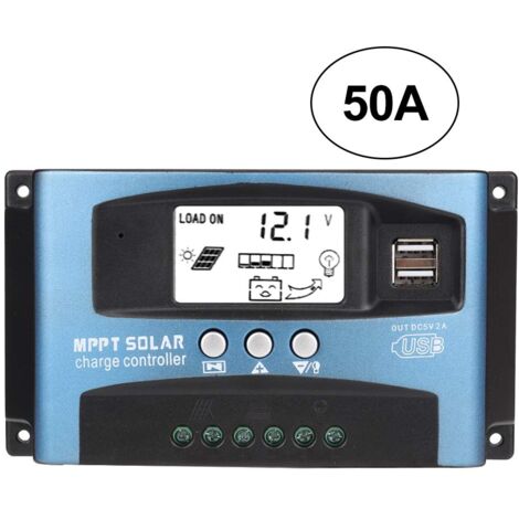 Solarladeregler mit LCD-Display, MPPT 40/50/60/100 A Dual-USB-LCD-Display Solarladeregler 12 V 24 V(50A)