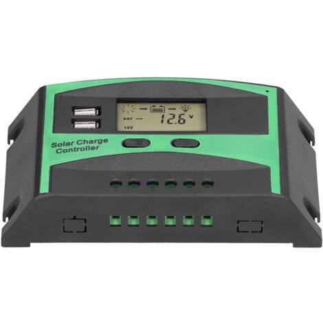 Solarladeregler mit zwei USB-Anschlüssen, intelligenter Regler für Solarzellenbatterien, multifunktionales, einstellbares LCD-Display, Straßenbeleuchtungsregler, 12–24 V, 30 A, LD3024U