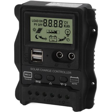 Solarladeregler, PWM-Solarpanel-Regler mit mehrfachem Schutz, Dual-USB-Ausgang, LCD-Bildschirm für Solarmodule (20 A)