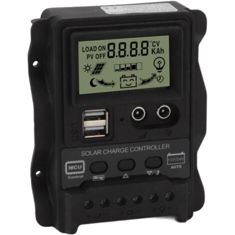 Solarladeregler, PWM-Solarpanel-Regler mit mehrfachem Schutz, Dual-USB-Ausgang, LCD-Bildschirm für Solarmodule (30A)