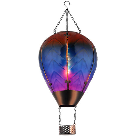 Solarlampe Hängeleuchte Heißluftballon Außenlampe bunt Feuereffekt Balkonlampe, Metall Glas, 24x 0,5W warmweiß, DxH 25x58 cm