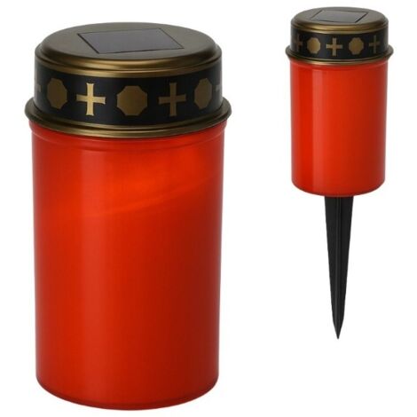 Solarlampe mit roter Kerze, 20 cm