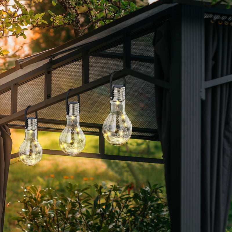 Image of Lampada solare lampada da giardino a luce solare lampada a sospensione luce decorativa terrazza, batteria IP44, acciaio inossidabile vetro