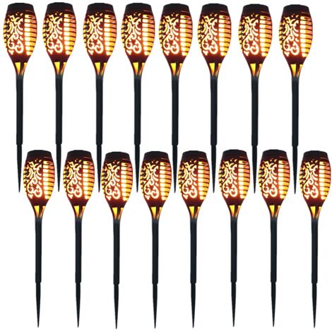 Solarlampen 12 LED 54cm Flackerlicht Outdoor Gartendeko - 16er Pack